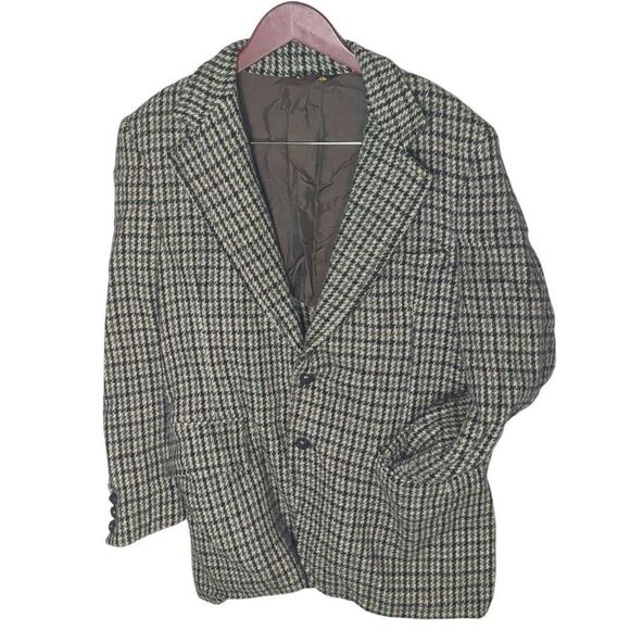 Vintage Scottish Harris Tweed 100% Wool Macy's Blazer Suit Green Brown Plaid Jac - Picture 1 of 12